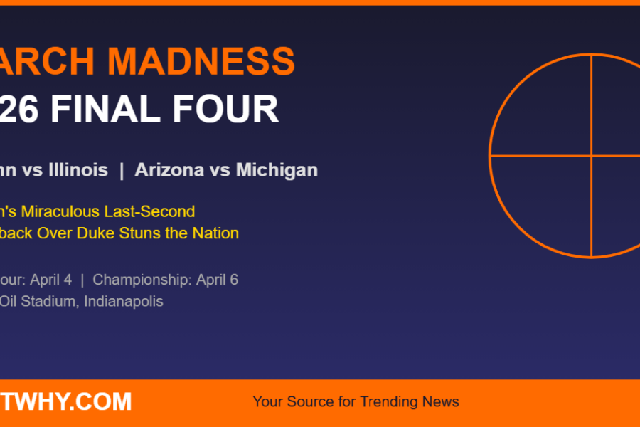 March Madness 2026 Final Four matchups - UConn vs Illinois, Arizona vs Michigan