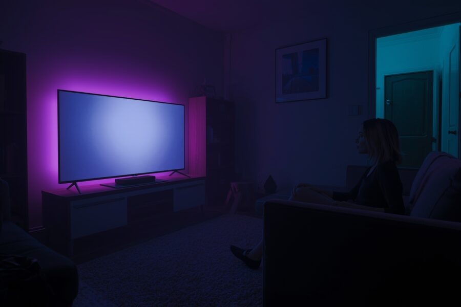 Moody living room with glowing TV screen - Euphoria Season 3 premiere