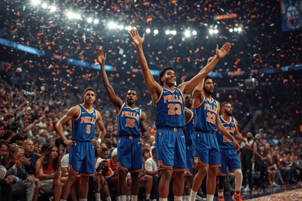 NBA arena celebration photo for Thunder Suns playoff sweep social post