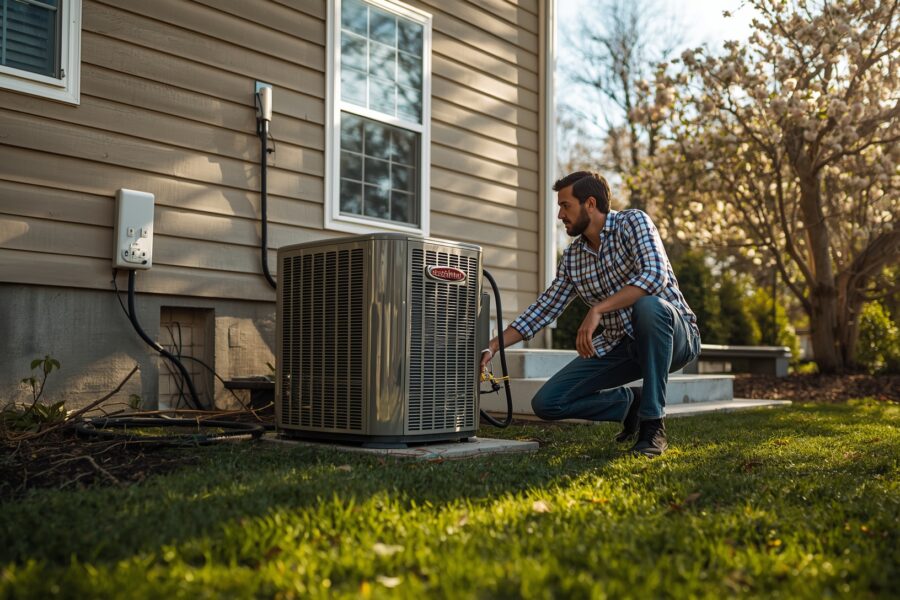 Homeowner troubleshooting central air conditioner that wont turn on in spring - AC not cooling DIY fix