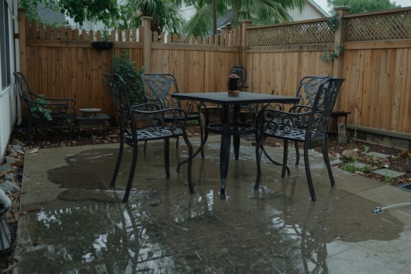Outdoor water pooling wrought iron furniture drainage