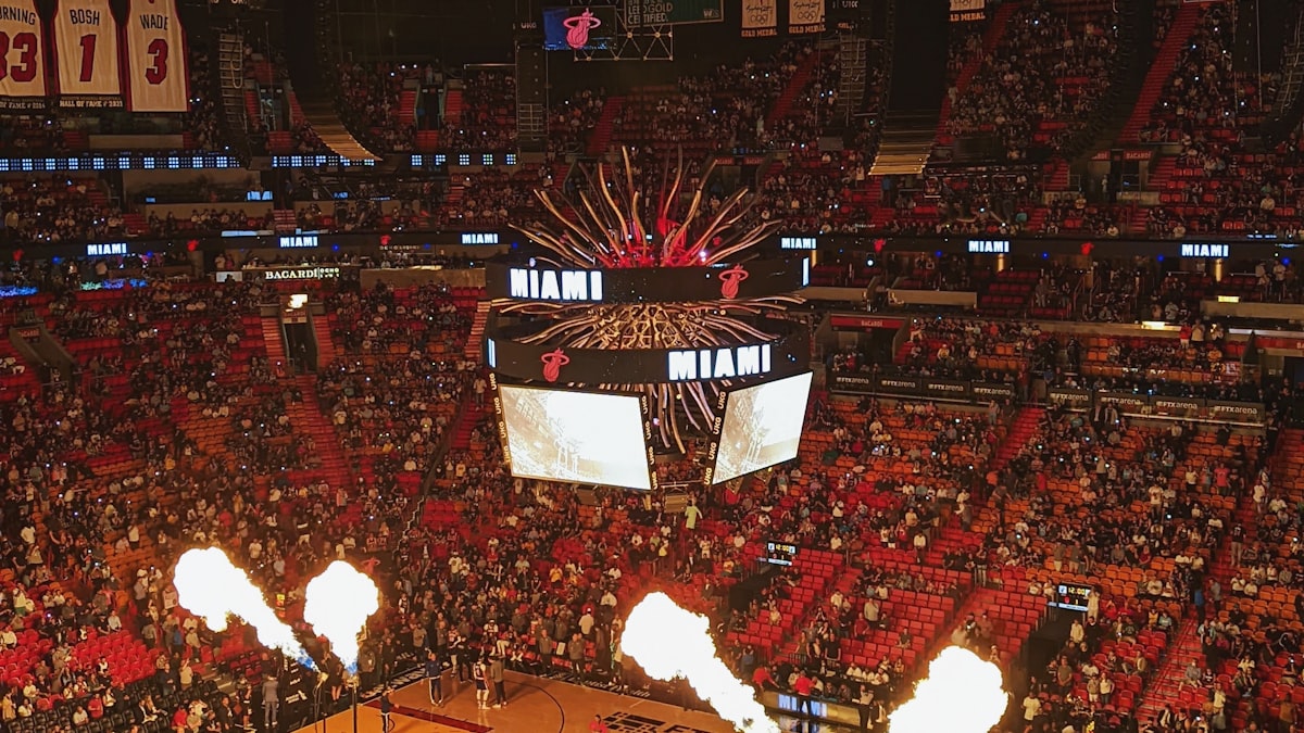 Basketball arena crowd at NBA playoff game