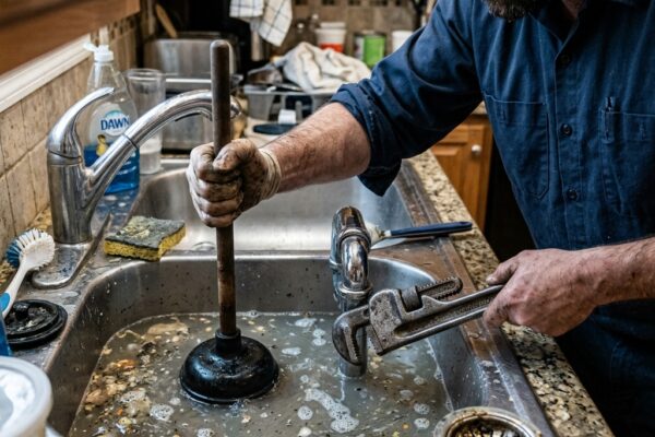 Clearing a clogged kitchen sink drain