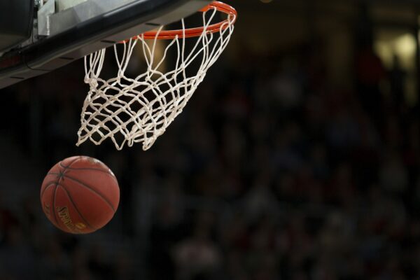 NBA basketball arena spotlight on hardwood court before tipoff Thunder Spurs Western Conference Finals Game 1