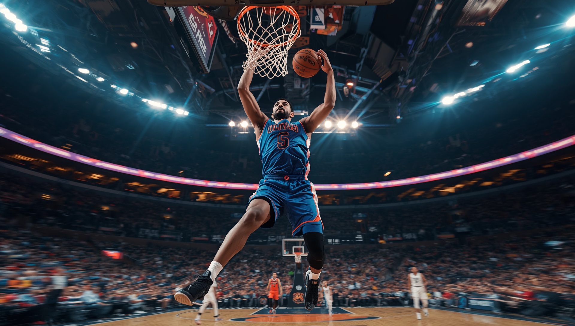 Basketball player driving to the basket low angle NBA playoffs 2026