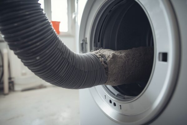 Lint buildup inside a dryer vent hose causing loud noise